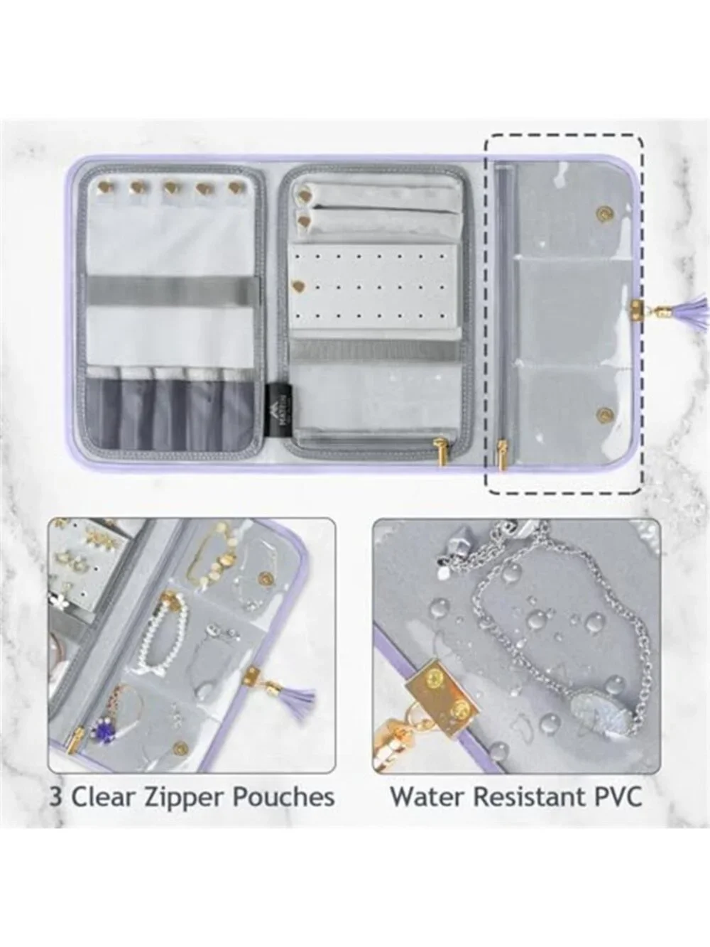 Purple Travel Jewelry Organizer Roll Case Necklace Ring Earring Storage Pouch